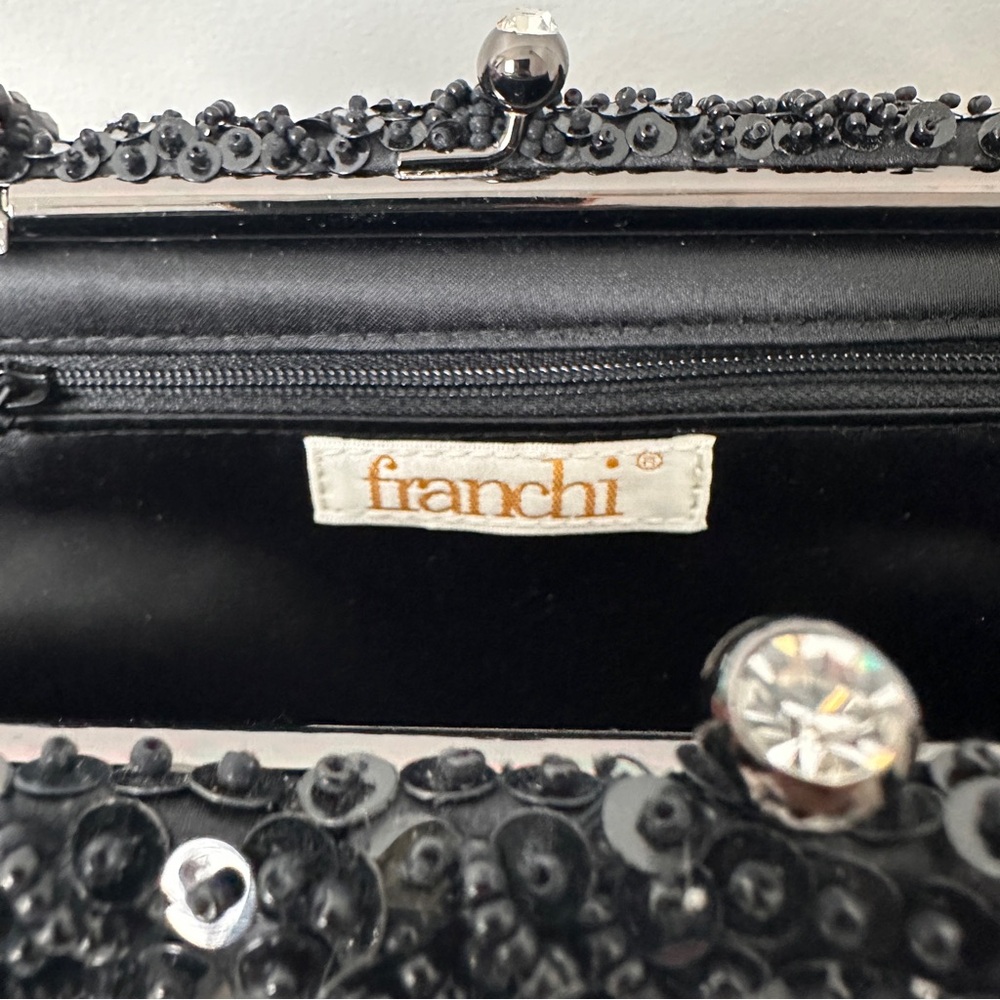 Vintage Elegant FRANCHI Black Beaded Sequin Cocktail Evening Bag Purse - Picture 12 of 16